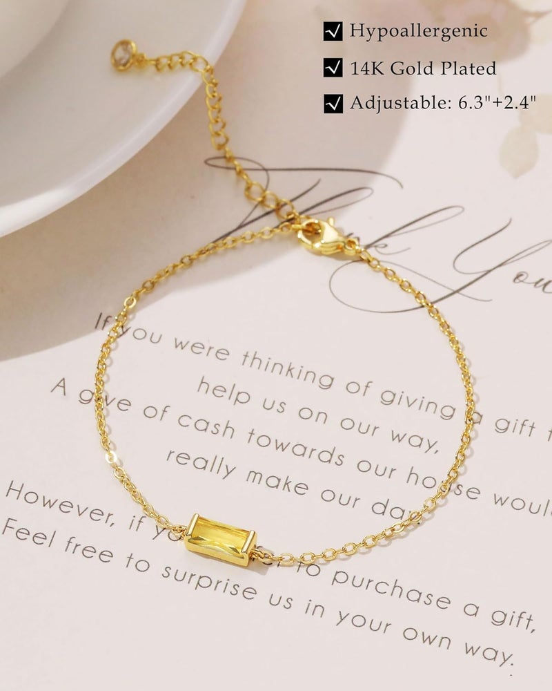 FUNEIA Birthstone Gold Bracelets for Women Non Tarnish Trendy Dainty 14K Gold Plated Bracelet Stack Stackable Blue Green May Emerald Friendship Bracelets Jewelry Gifts for Mom Best Friend - Image 4